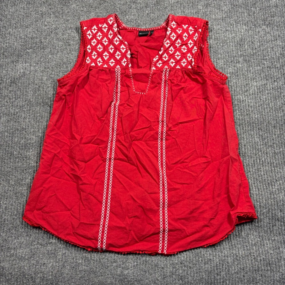 Cruel Denim Tank Top Womens M Red Embroidered Sleeveless V-Neck
